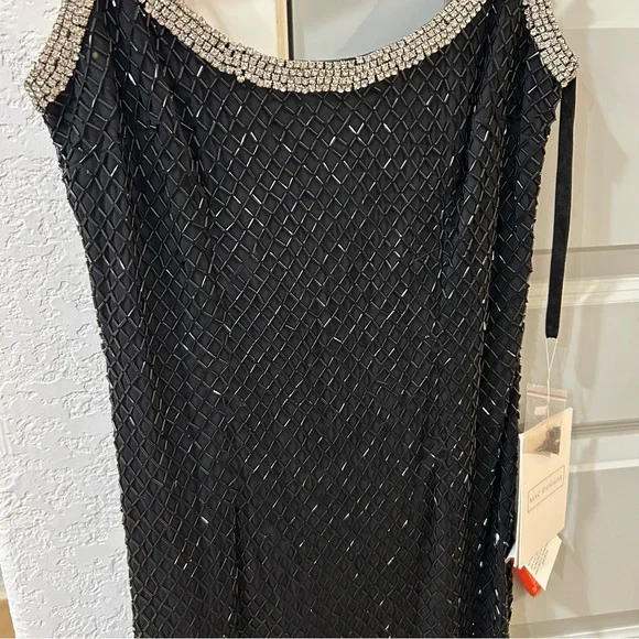 NWT Mac Duggal 93551 Beaded Spaghetti Strap Column Embellished Gown - Picture 6 of 10